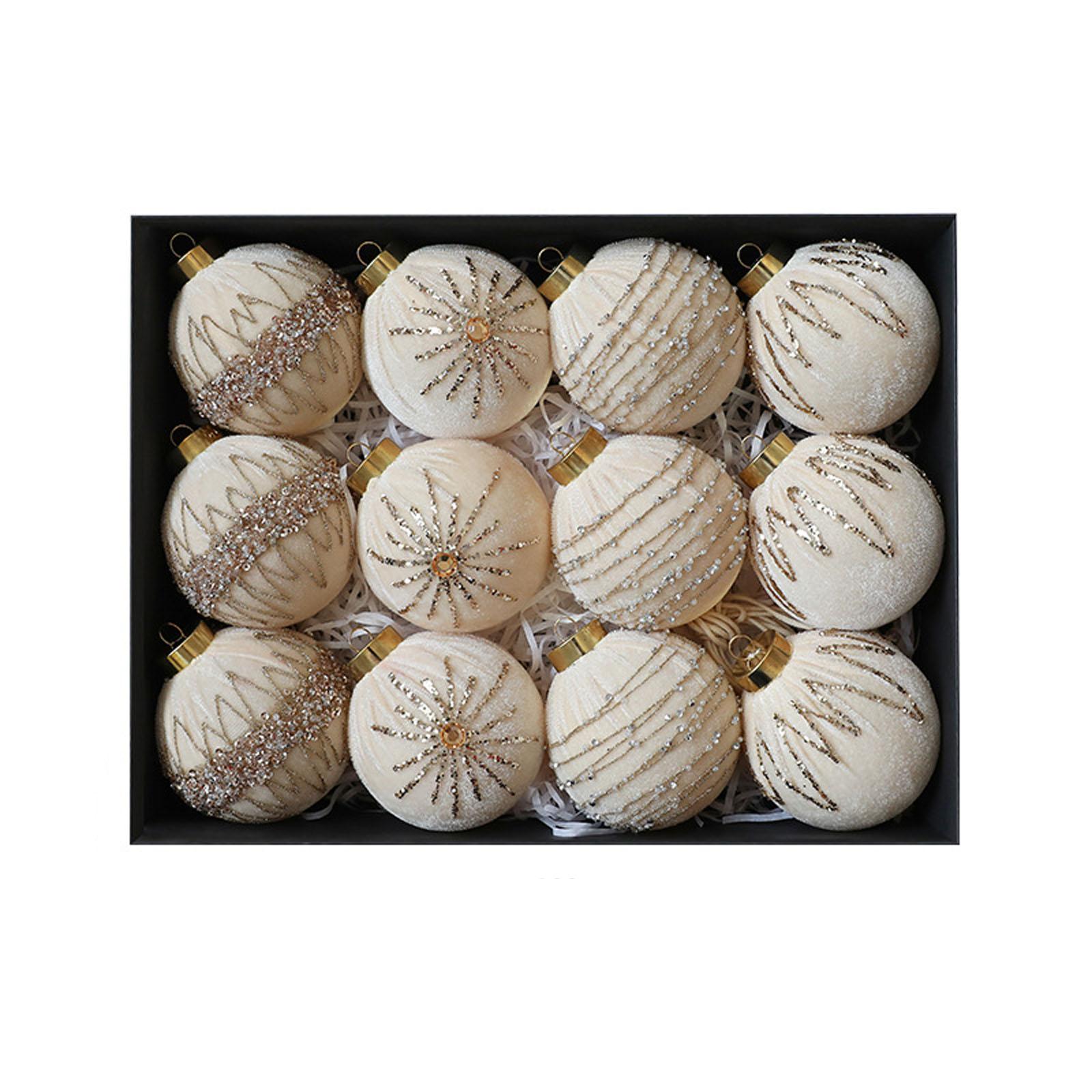 

8CM/12PCS Rhinestone Velvet-Wrapped Christmas Ball Ornament Christmas Decoration Window Hanging One Size