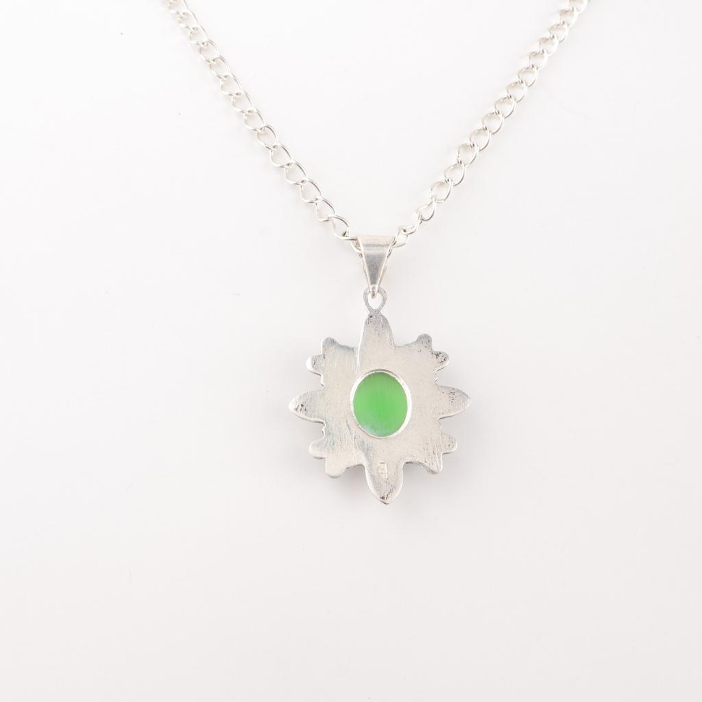 Green Cat's Eye Gemstone 925 Stamped Silver Jewelry Handmade Chain Pendant 1.62" CP-12-41