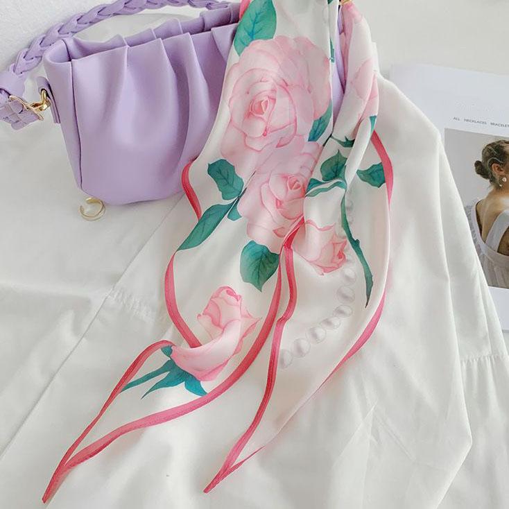 WTEMPO Retro Elegant Fashion Women's Flower Printed Soft Thin Silk Scarves Spring Summer Versatile Casual Outdoor Sunscreen Scarves