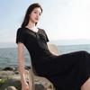 Sancai Lyocell Cotton Plus Size V-Neck Waist-Cinching Dress