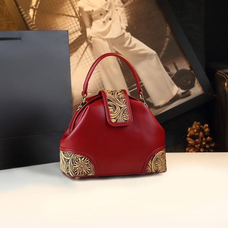 Leather Carving Small Bag Retro Atmosphere Dumpling Leather Women'S Bag Exquisite Shoulder Crossbody Handbag Women