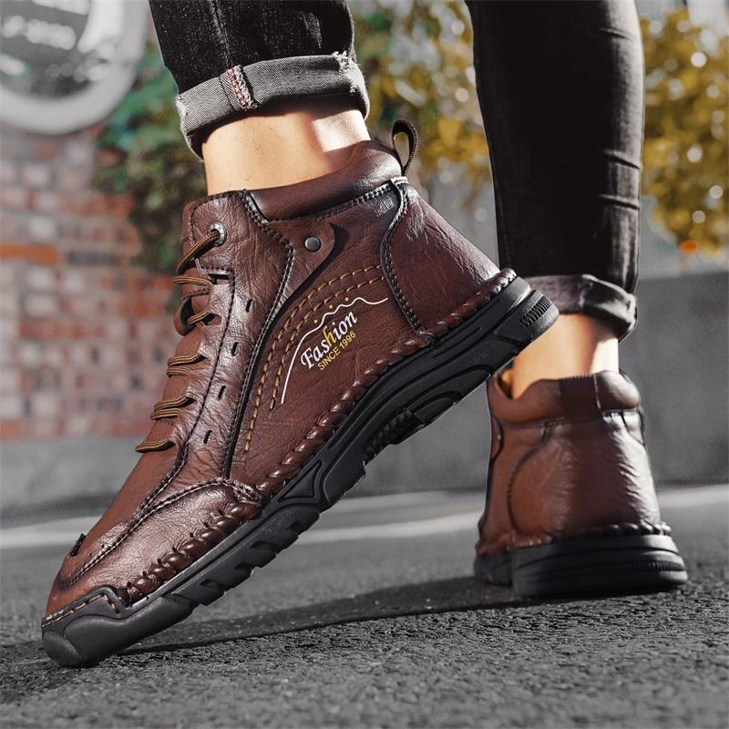 38-48 Men’s Boots High Top Leather Shoes Outdoor Large Size Autumn/winter Handmade Ankle Boots