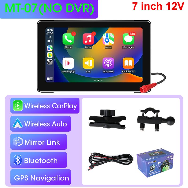 

7-дюймовый автомобильный видеорегистратор для мотоцикла, беспроводной Carplay, Android Auto, портативный экран GPS-навигации, Bluetooth, водонепроницаемый IPX7, дисплей Moto None