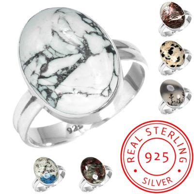 925 Sterlingsilber Ring Damen Edelstein Handgefertigter Schmuck Neujahrsgeschenk Crazy Lace Achat Dalmatiner Dendrit Opal Eudialyt Howlith K2 Jaspis Solitär