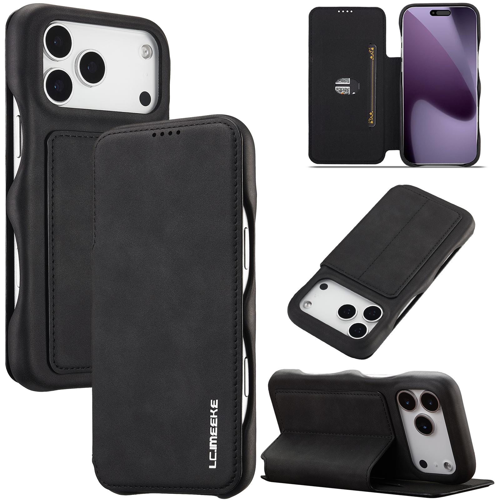

LC.IMEEKE Fashion Flip Cases For iPhone 17 Pro Max Luxury PU Leather Case Wallet Card Slot Holder Phone Back Cover Protector Skins Shell For iPhone 17 Pro Max чёрный