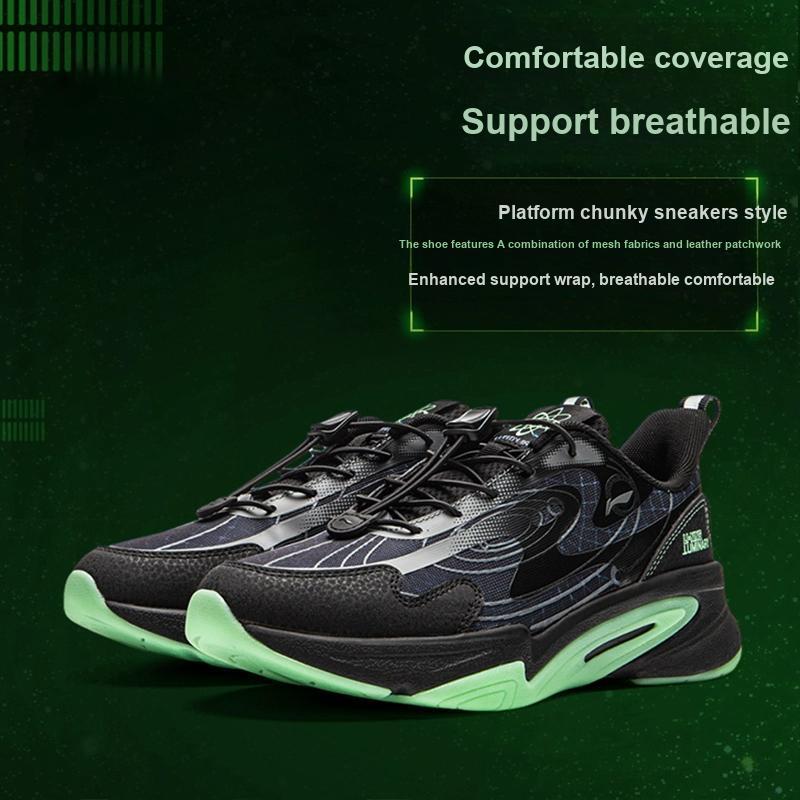 Li Ning Chaussures Décontractées Basses à Logo et Lettres pour Enfants Chaussures Décontractées pour Enfants Noir YKCU110-1