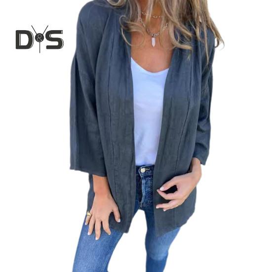Women Coat Loose Fit Basic Collar Long Sleeve Top Solid Color Open Front Outwear Spring Autumn Casual Daily Wear