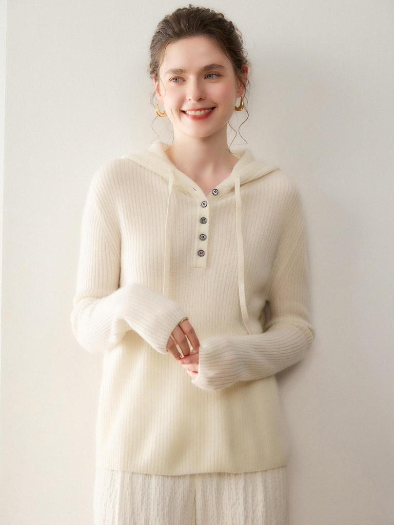 Women's Fashionable Hooded Cashmere Sweater - Versatile, Loose Fit, Short & Long Sleeves, Autumn/Winter Pullover Hoodie.