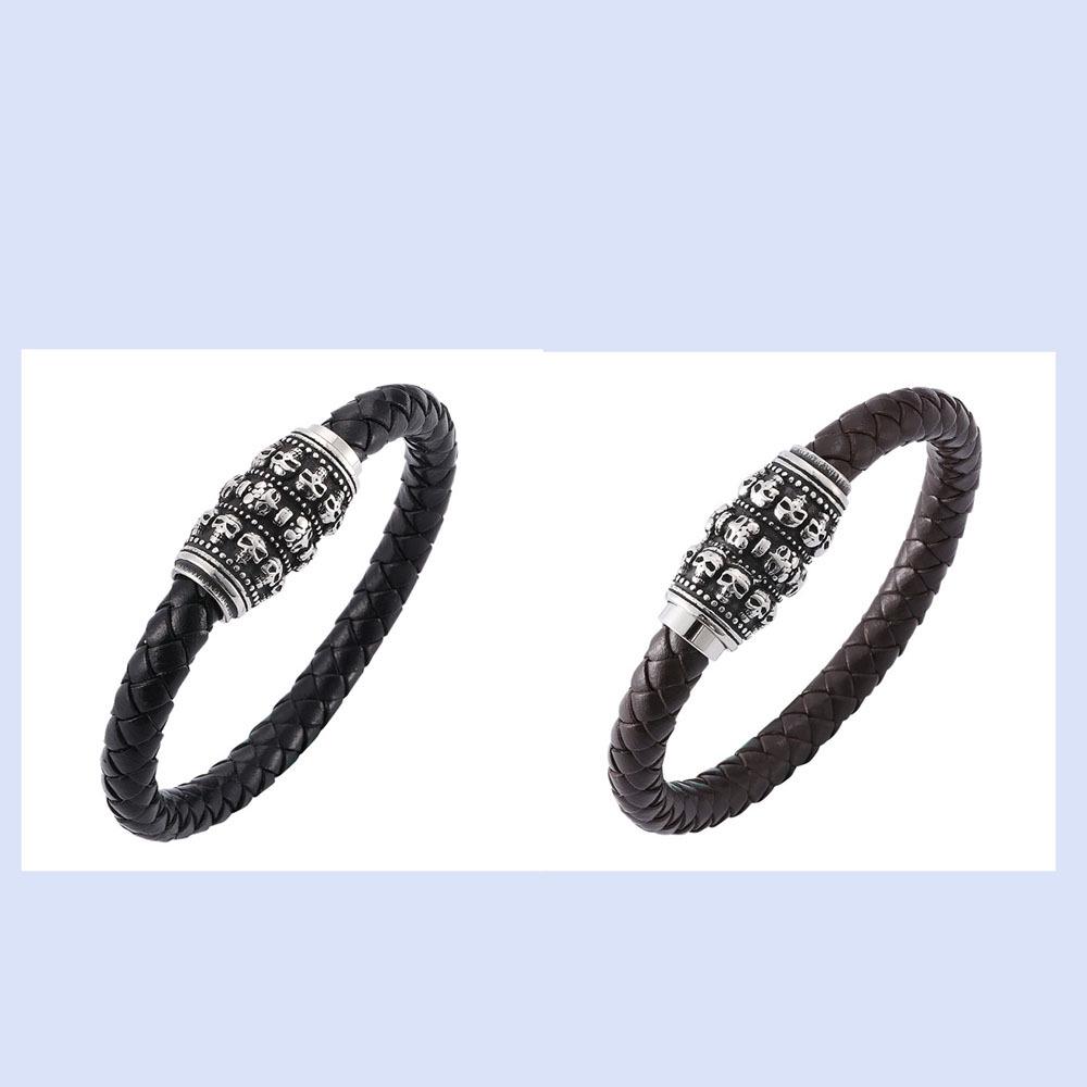 Men's Retro Skull Leather Bracelet with Magnetic Buckle