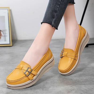 Women's Casual Shoes Leather Wedge Platform Loafers Women's Slip-on Walking Female Light Comfortable Shoes Moccasins Boat Shoes