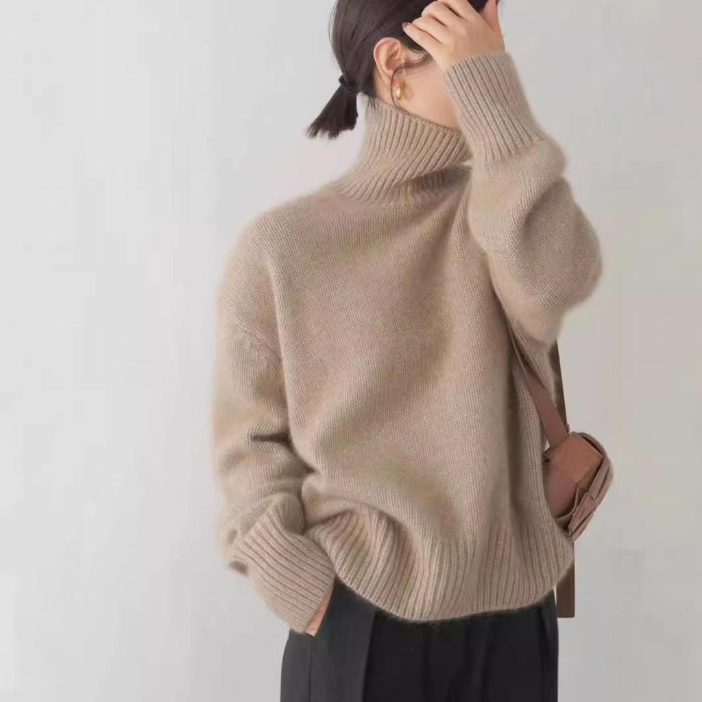Lazy Wind High-neck Knitted Sweater Women's Autumn and Winter Soft Solid Color Loose Inner Take Comfortable Women's Temperament Sweater