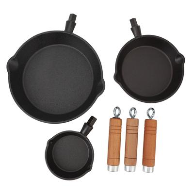 3 pezzi Padella Mini Set di Mini Padelle in Ghisa Nera Pre-Condizionate Piccole Padelle Con Legno