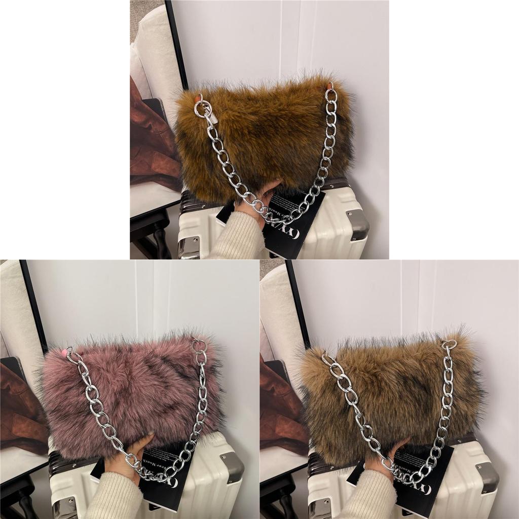 Female Plush Tote Bag With Zipper Closure For Daily Fashion