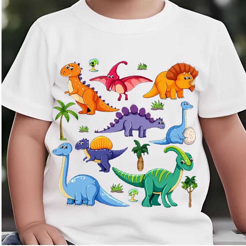 

Cartoon T-Shirt for Boys And Girls Dinosaur Pattern Breathable And Comfortable Short Sleeve Round Neck Top 1-8 Years Old Summer Wear 150 білий