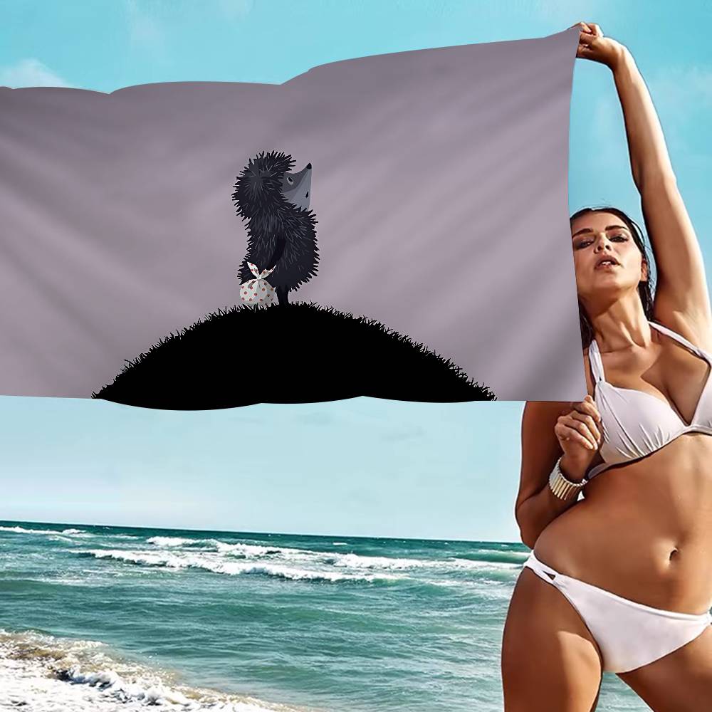 H-Hedgehog In The Fog Beach Towel Colorful Bath Towels For Girl Microfiber Quick Dry Custom Sand Free Beach Yoga Spa Gym Pool