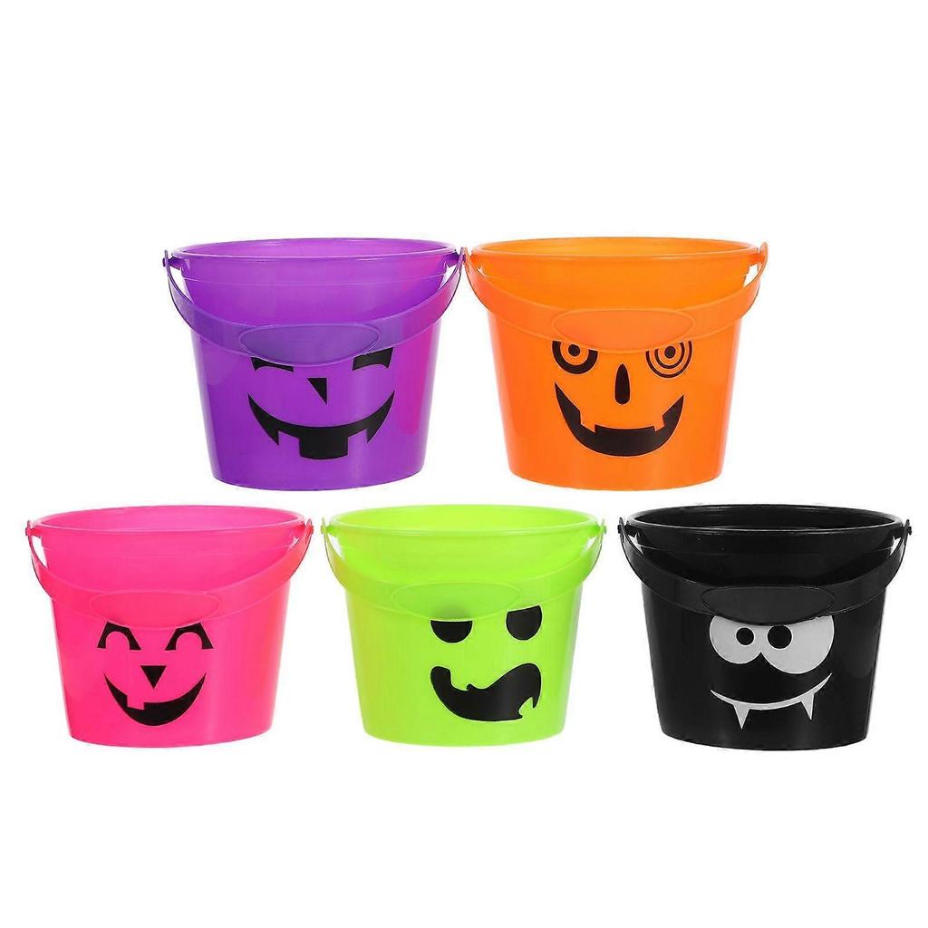 5pcs Halloween Candy Bucket Colorful Plastic Pumpkin Trick or Treat Pail with Handle Jack O Lantern Basket for Halloween Party Favors