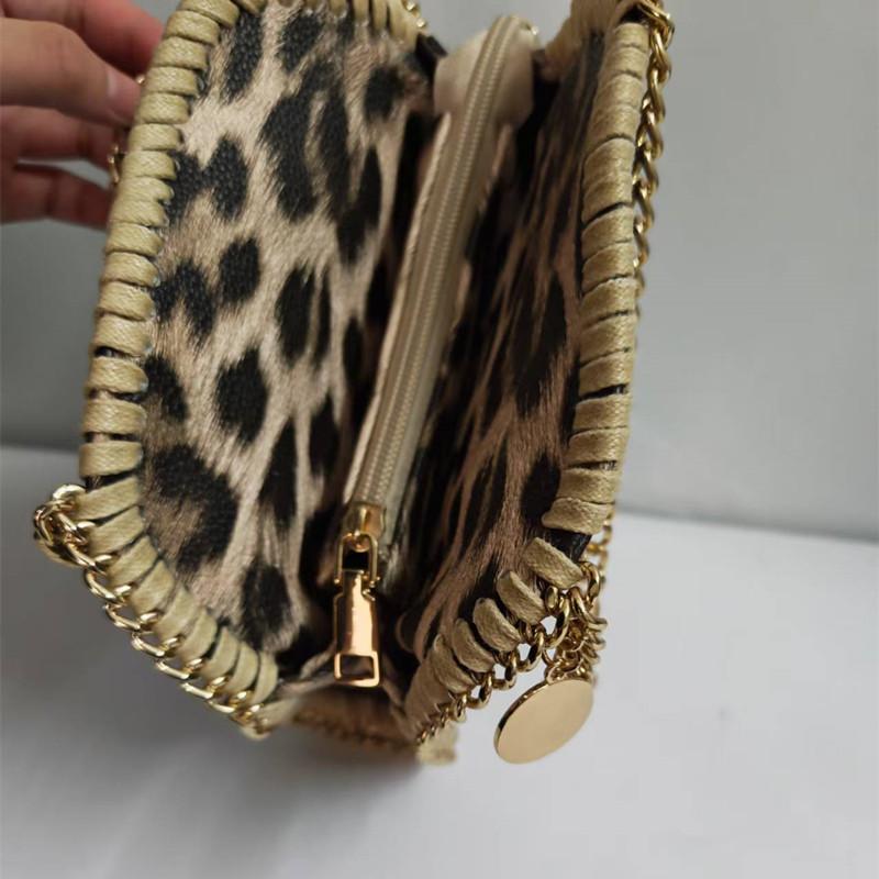 2025 Fashion Weaving Side Line Leopard Women Handbags Luxury Designer Lady Chain Crossbody Bags Travel Vacation Messenger Bag