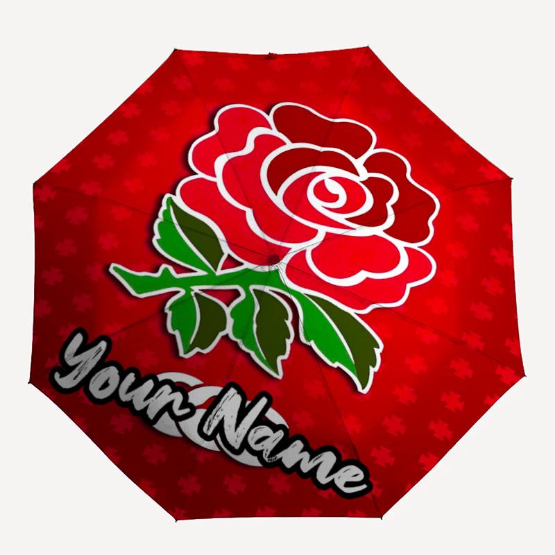 Custom Name England Rugby Theme Automatic Umbrella, Lightweight & Portable, 8 Rib, Perfect for Outdoor Travel, Birthdays, Christmas, Gifts.