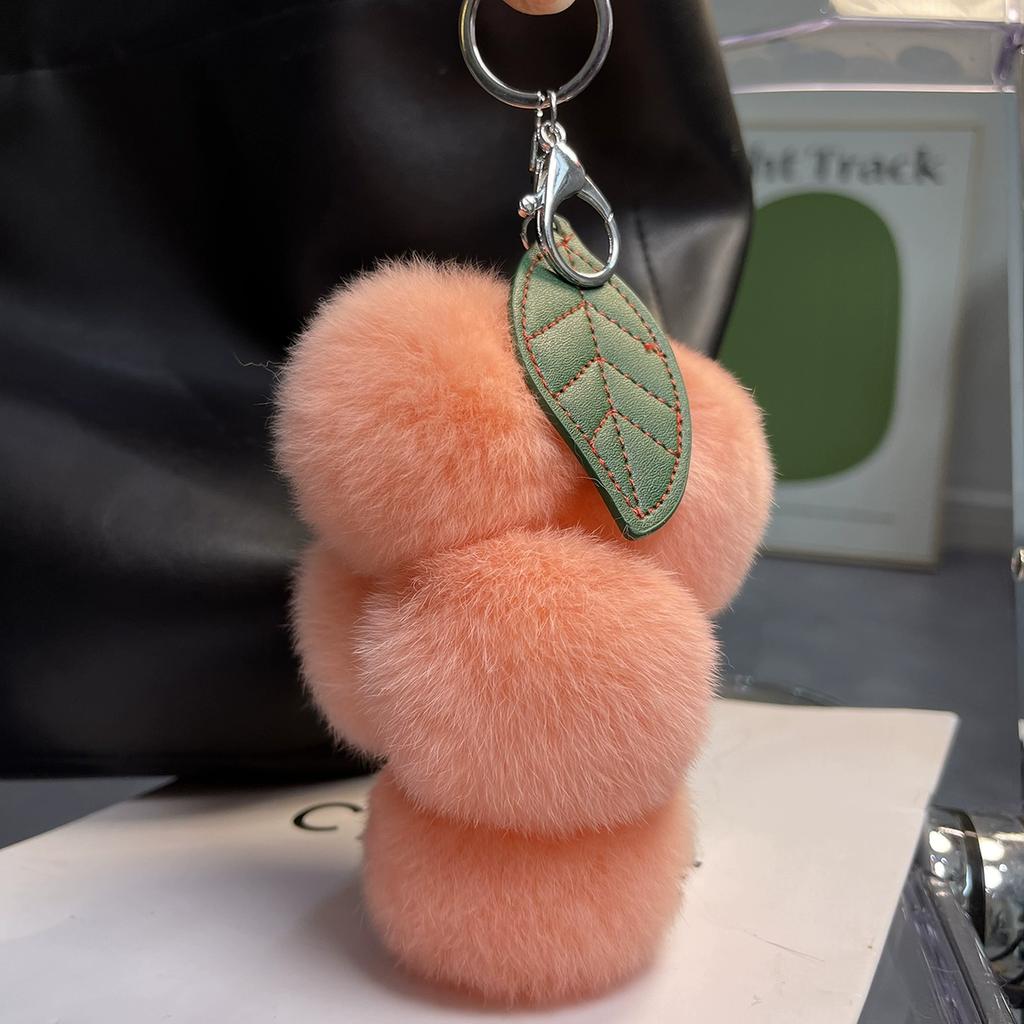 Real Rex Rabbit Hair Small Grape Bag Pendant Ins Internet Celebrity Cute Pom-pom Car Keychain Pendant Accessories Female