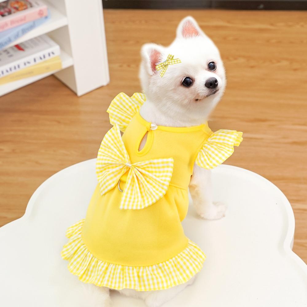 Bow Plaid Summer Dog Skirt Polyester Pet Clothing New Puppy Princess Dress for Cats Kitten