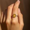 Yellow Citrine Gem Emerald Cut Gold Plated Ring for Women – Stylish Elegant Jewelry