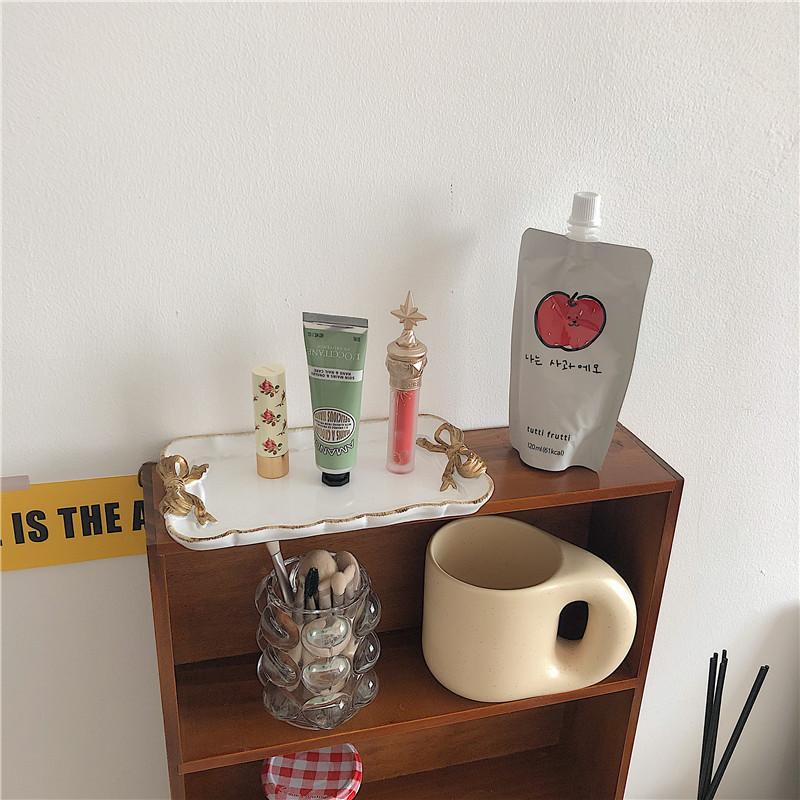 Jewelry Storage Tray Vintage Bow Decorated Resin Plate Snack Dessert Tray Cute Home Bedroom Decor