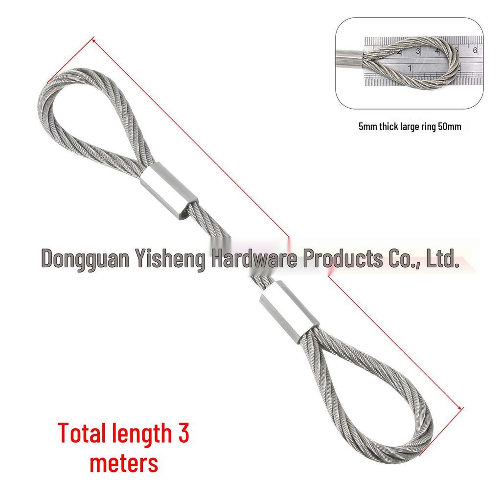 304 Stainless Steel Wire Rope Slings with Double Buckle Crimping Head for Rigging and Lifting.