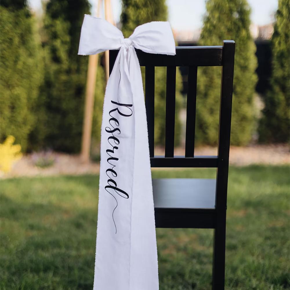 5Pcs Wedding Chair Seating Ribbon Reserved Chair Bow Ribbon Seating Tag Bridal Shower Memorial Wedding Sign Bachelorette Party