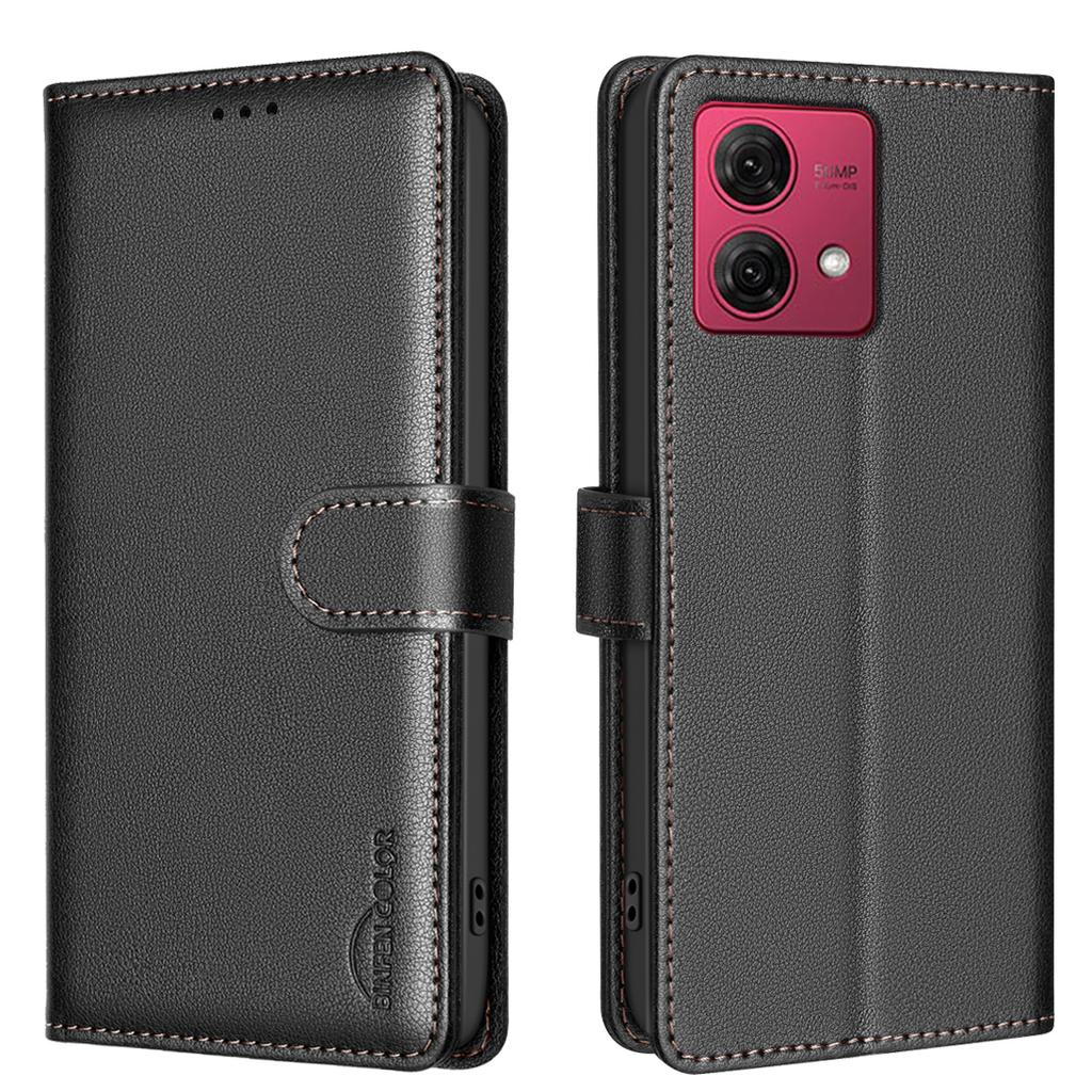 RFID Blocking Lichee Pattern PU Leather Card Slots Wallet Phone Case for Motorola Edge 50 Pro,Moto G04,G24,E14,G34,Edge 40 Neo,G84,G14,G54,G73,G13...