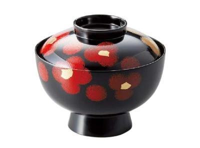 J-kitchens Urushi Hana Zoni Bowl, Black with Red Interior (1 Bowl), 12.8cm, Hand-painted, Lacquered, Made In Japan