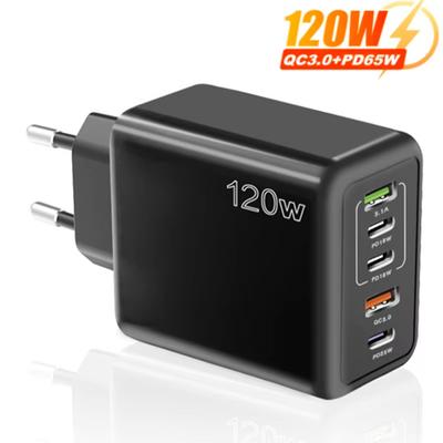 120W USB Type C Charger 5 Ports Fast Charging Mobile Phone Wall Adapter EU/US/UK Plug For iPhone 15 Samsung Xiaomi