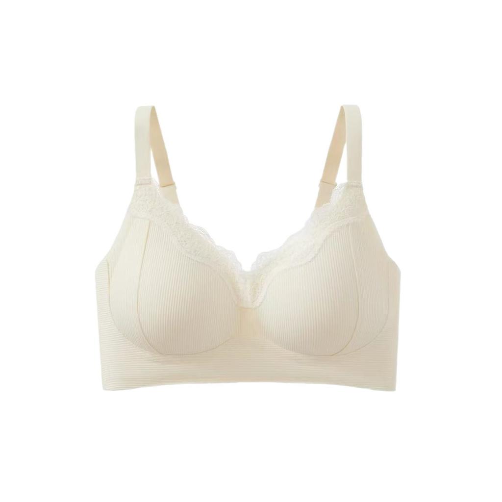 Lace V-neck small chest gathered without steel ring, breast closed, anti-expansion soft support breathable bra cover