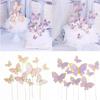10PCS Purple Pink Butterfly Cake Decoration Happy Birthday Cake Topper Handmade Painted For Wedding Birthday Party Baby Shower