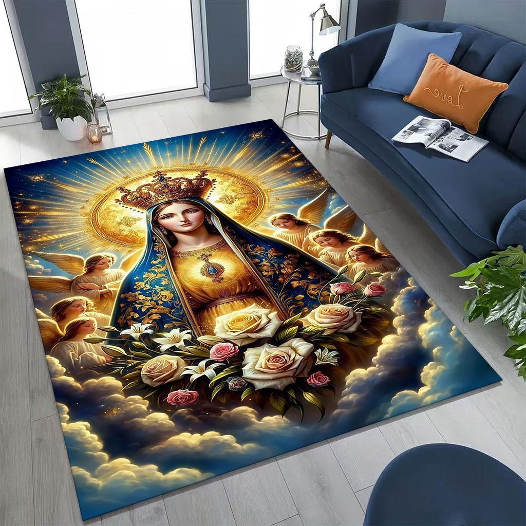 HD Faith Virgin Mary Jesus Blessed Rug Carpet for Bedroom Living Room Sofa Home Doormat Decor,Kids Play Non-slip Floor Mat
