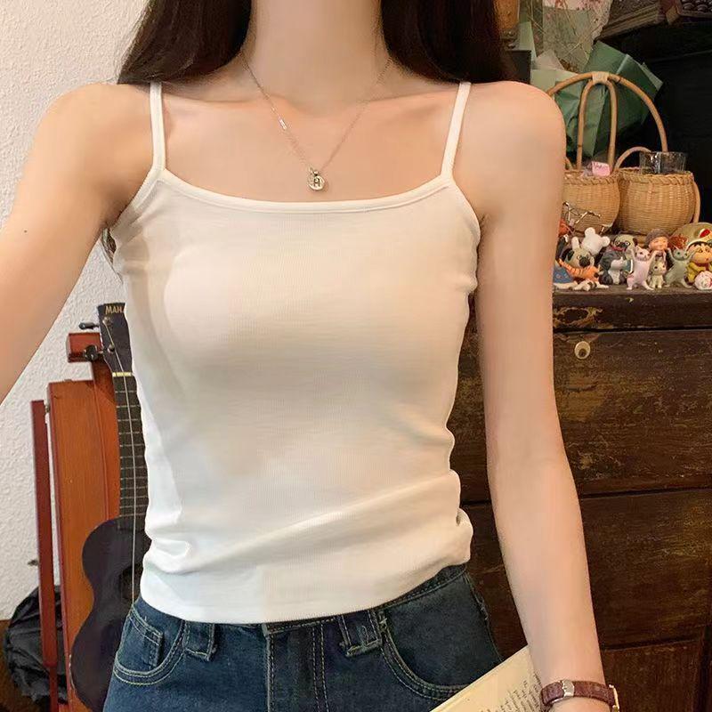 

Slim Fit Black & White Sleeveless Camisole Vest - Figure-Flattering, Versatile, Student-Friendly Top for Autumn/Summer White (1 piece) No chest pad