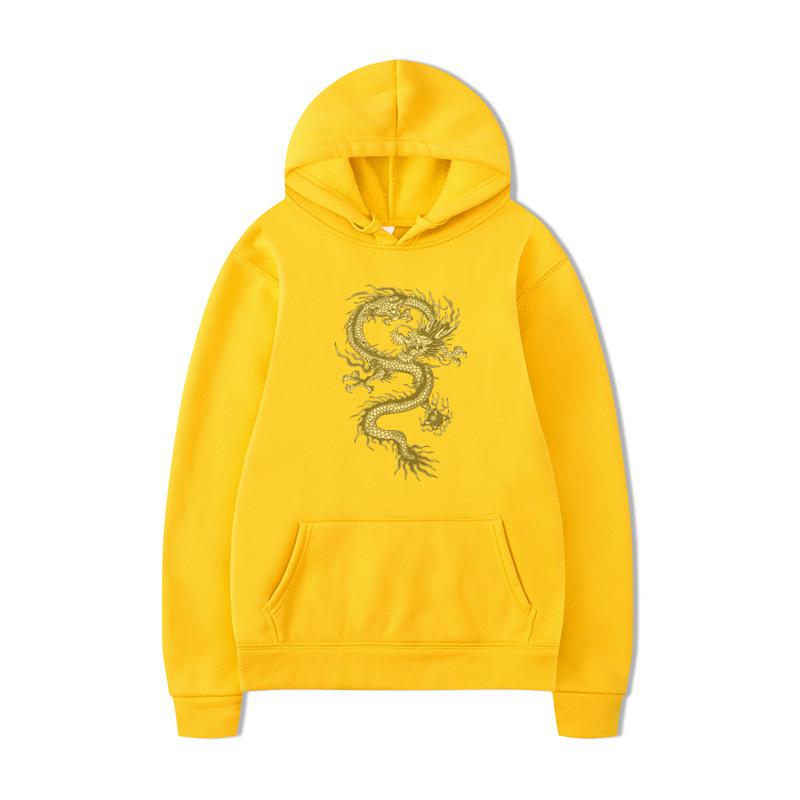 Autumn and Winter Dragon Print Men's Hoodie Vintage Unisex Pullover Men Vintage Graphic Hoody Tops Oversize Streetwear Clothing