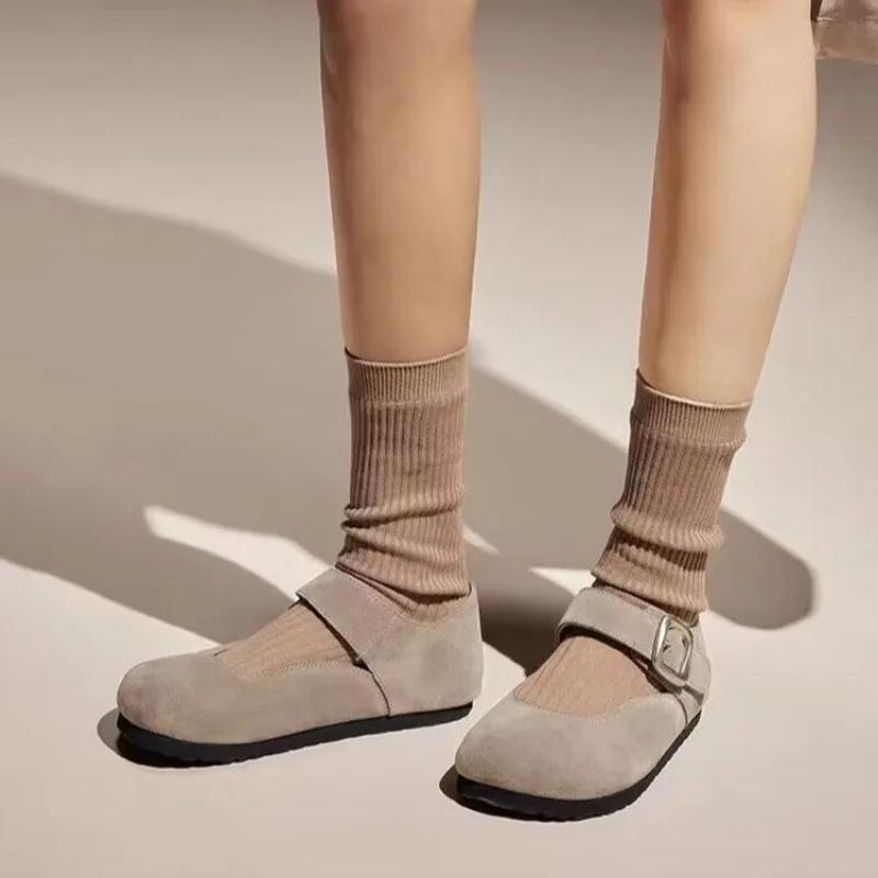 Móda Podzimní Dámské ploché boty Nové Kulaté špičky Flock Cork Clogs Boty pro ženy Mělké vycházkové boty Dámské ploché boty Zapatos De Mujer