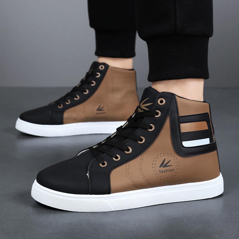 

Модные мужские кеды с высоким верхом, большие размеры 46, весенние мужские повседневные кожаные туфли, горячая распродажа, мужские дизайнерские туфли, студенческие кеды для скейтборда, кеды, теннис 39 коричневый