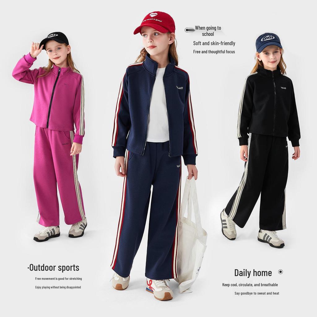 Φθινοπωρινό Αθλητικό Σετ για Κορίτσια Slim-Fit με Χρωματικές Μπλοκ - Άνετο Δύο Τεμαχίων με Πλαϊνές Ρίγες για Μεγάλα Παιδιά