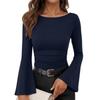 Women S Slim Fit Long Sleeve Flared Sleeve T Shirt Solid Color
