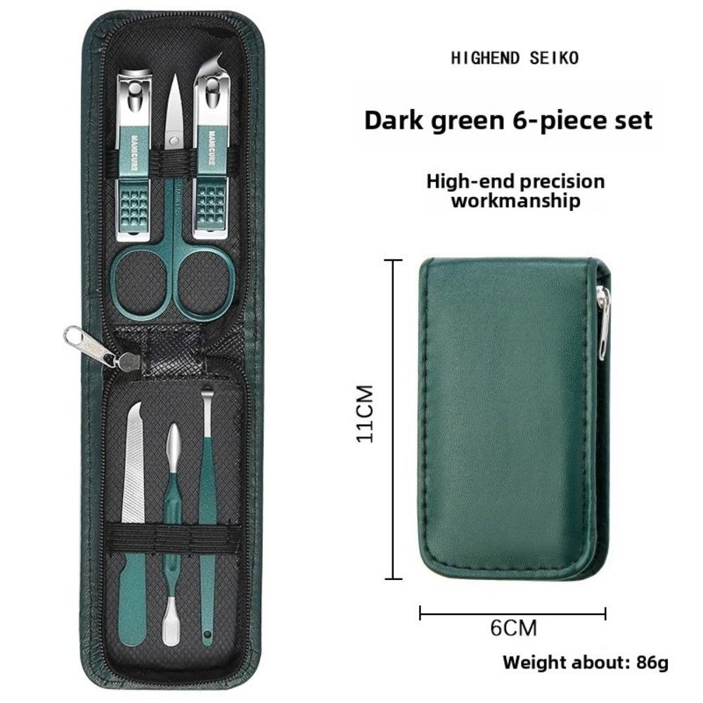6PCS Gifts Multifunctional Nail Clipper Set with Ear Brush Portable Manicure Beauty Tools with Case Manicure Tool