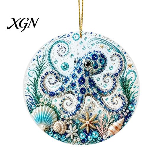 Durable Acrylic Coastal Decor Ocean Theme Pearl Art Hanging Ornament, 2D Flat Wall Sea Life Suncatcher, Beaded Pattern Window Decoration Souvenir