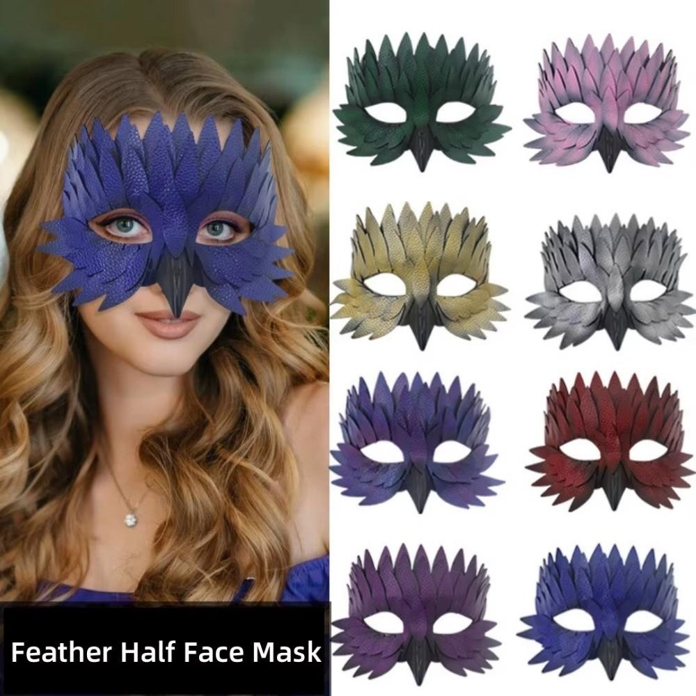 Realistic Feather Half Face Mask Handmade Costume Party Mask  Portrait Performance