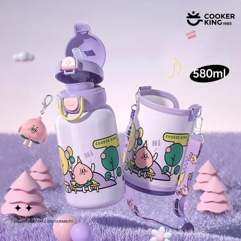 580ML Insulated Water Bottle with Straw Made of 316/304 Stainless Steel and PP Suitable for Children with Cup Sleeve