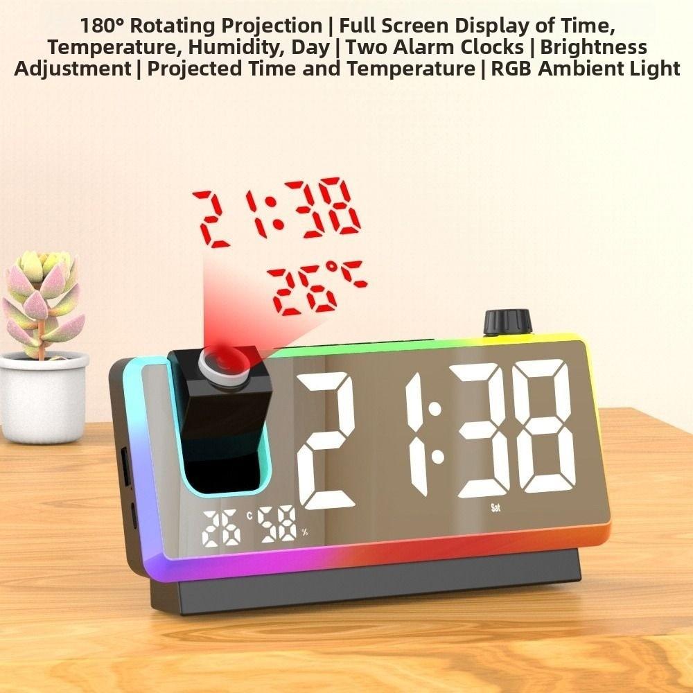 Large Screen Digital Alarm Clock Colorful LED Projection Desk Clock  Bedside Table