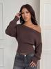 European and American autumn and winter spice girls one-word collar off-the-shoulder knitted sweater for women with waist and thin sexy long-sleeved