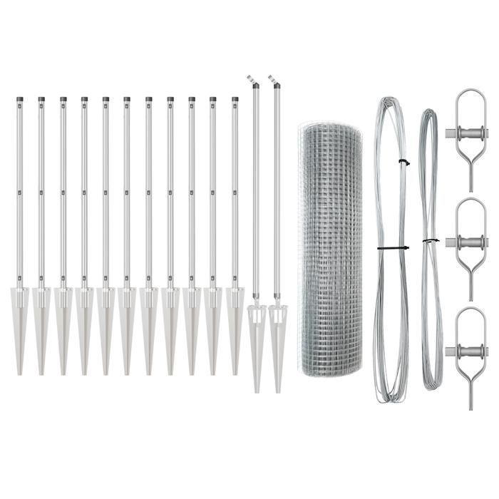 VidaXL Welded Wire Fence with 13 Picket Posts 1x25 M Galvanized Steel 3351961