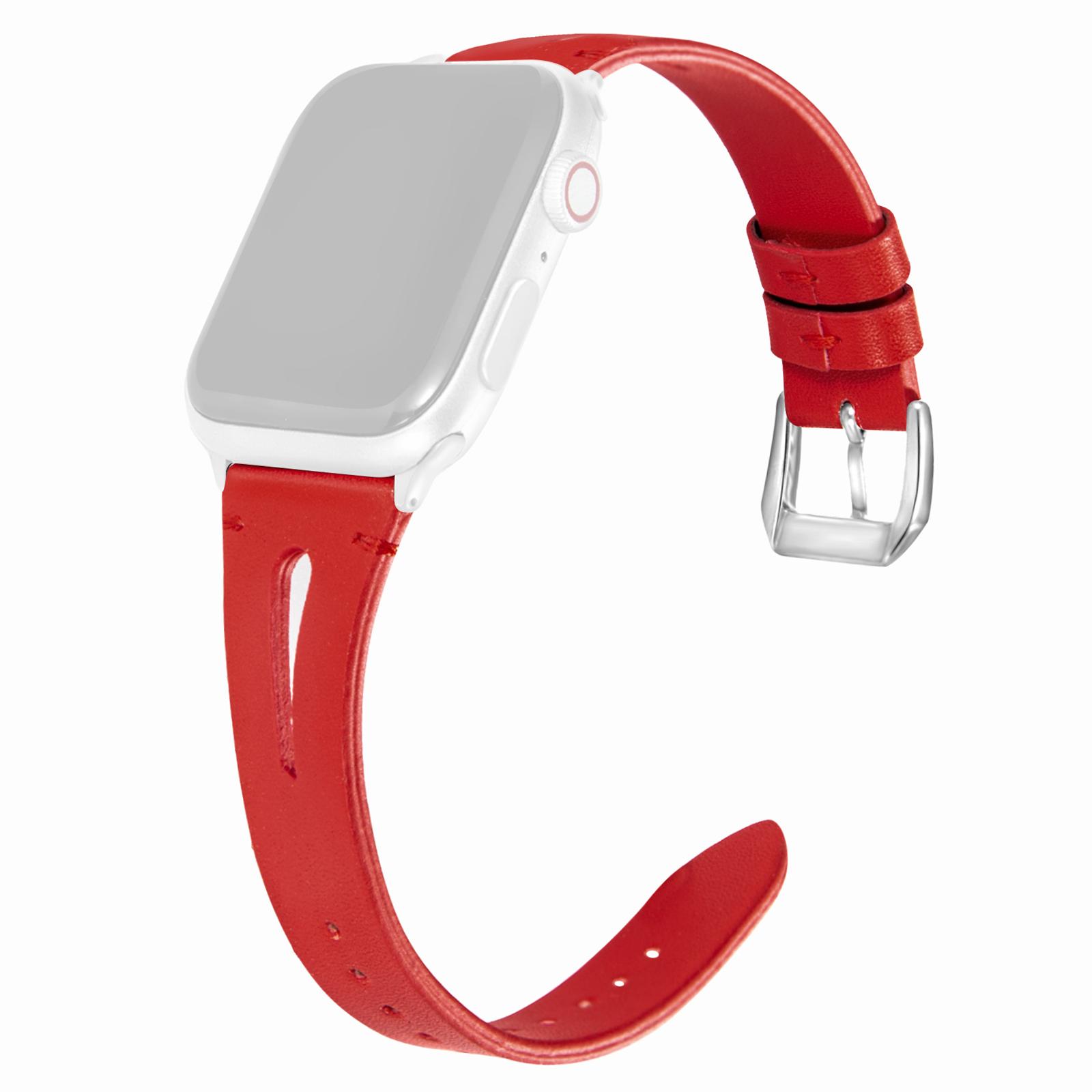 

Watch Strap for Apple Watch Series 10 42mm/9 8 7 41mm/SE (2023) SE (2022) SE 6 5 4 40mm/3 2 1 38mm Leather Replacement Straps Red