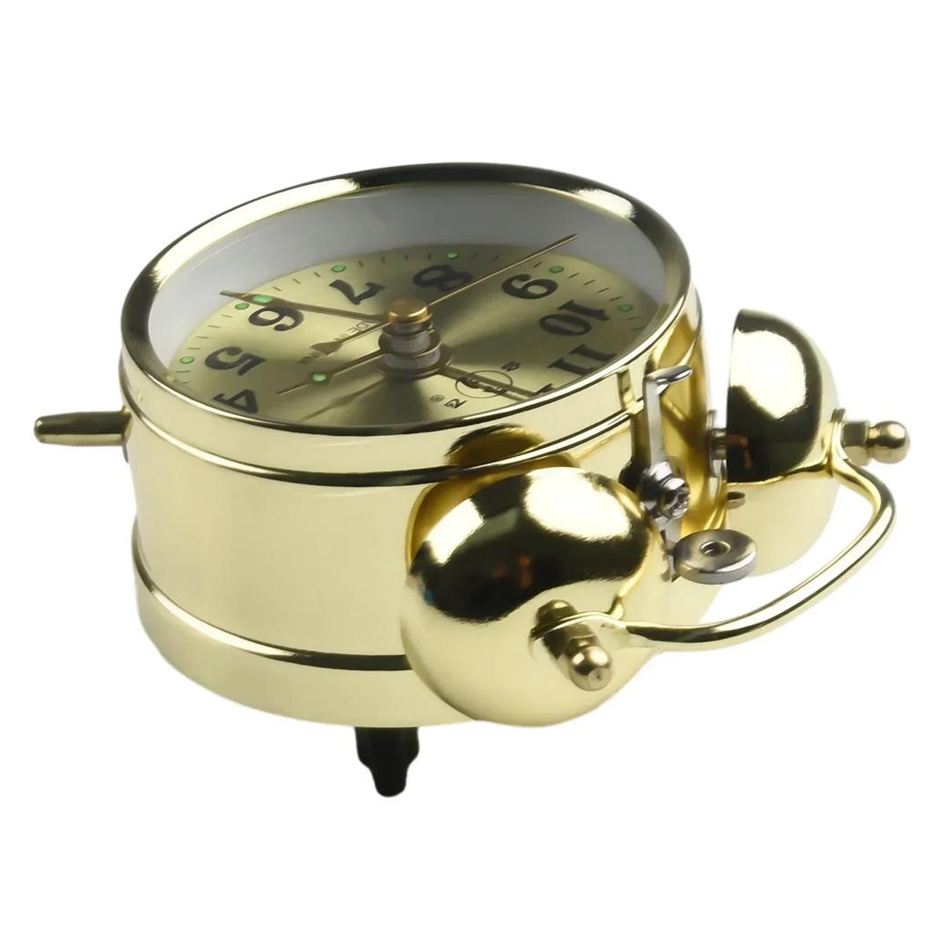 Horseshoe Mechanical Gold Alarm Clock Manual Wind Up Vintage Metal Alarm Clock Ticking Retro Vintage Twin Bell Desk Bedside