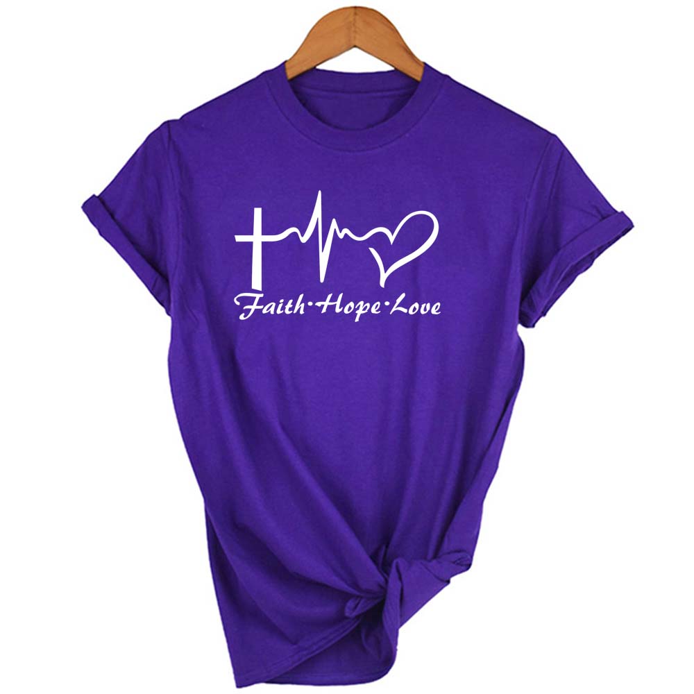 Faith Love Letters Print Fashion Women Tshirt O Neck Shirts Tops Tshirt Funny Tee